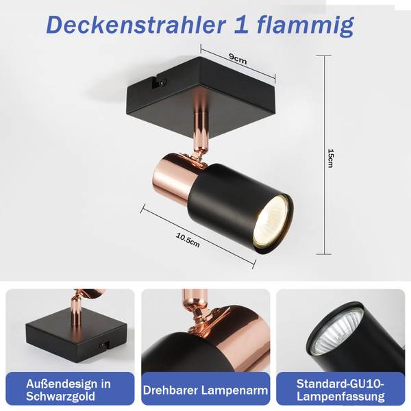 Spot plafond Ahaus 1 ampoules Noir - Métal - 9 x 15 x 9 cm