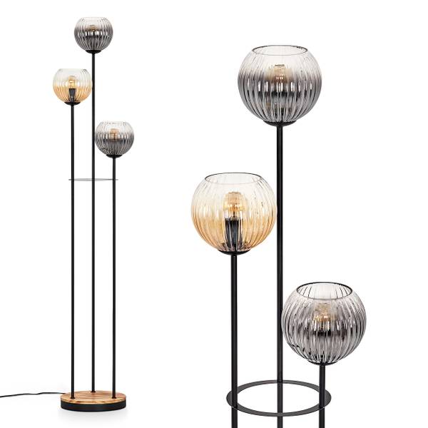 Stehlampe Cesaro Braun - Grau - Kiefer - Aluminium - Klarglas - 50 x 149 x 86 cm