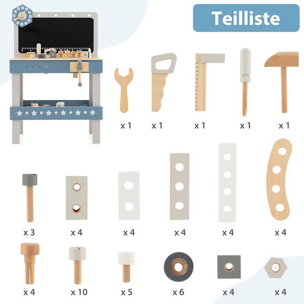 Werkbank TM10077BL Blau - Massivholz - 29 x 73 x 50 cm