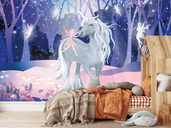 Fototapete Einhorn Wald Bäume Märchen 300 x 210 x 210 cm