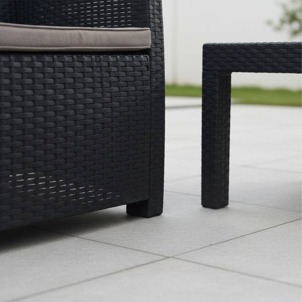 Ensemble de jardin 4 pièces en polyrotin Noir - Gris - Polyester - 122 x 75 x 60 cm