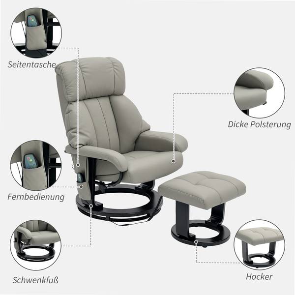 Relaxsessel mit Fußhocker 700-008V92GY Grau - Kunstleder - 80 x 102 x 76 cm