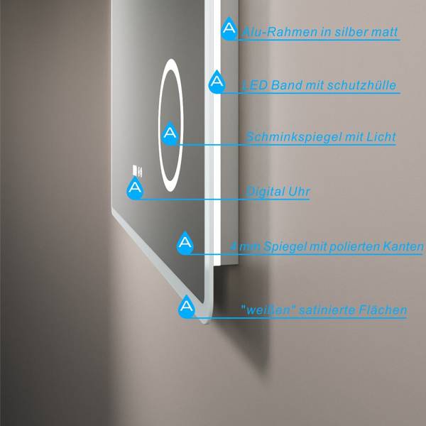 LED BadSpiegel mit 3Fach-Vergrößerung Silber - Glas - 100 x 70 x 5 cm