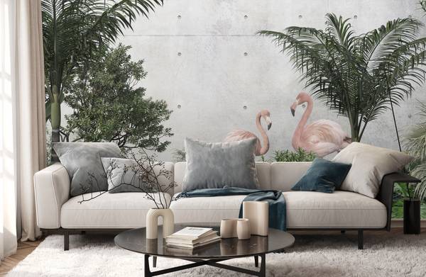 Fototapete PFLANZEN Flamingos Beton 135 x 90 x 90 cm