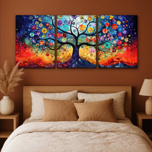 LEINWANDBILD Blumen Baum 3er Set 180 x 80 cm