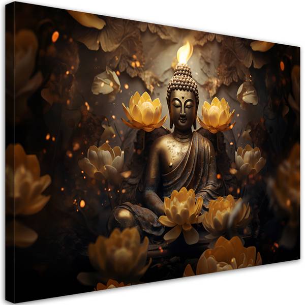 Wandbild buddha und lotusblumen 60 x 40 cm