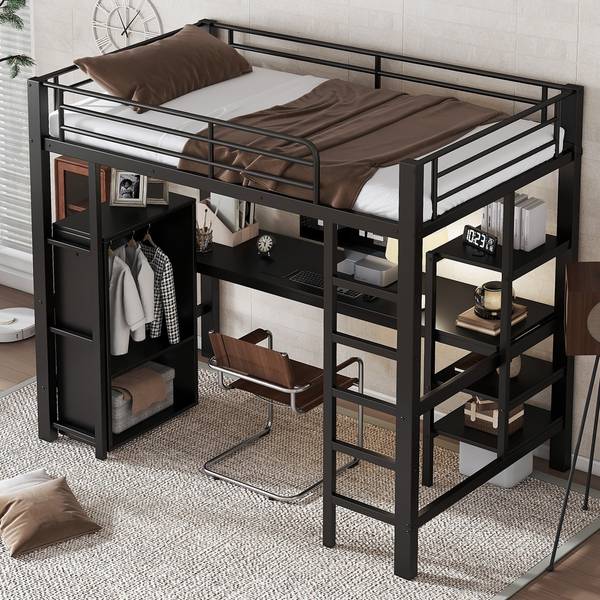 Hochbett EveMetal Ⅰ Schwarz - Eisen - 95 x 180 x 204 cm