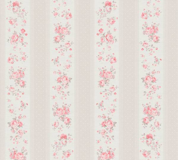 Tapete Floral Greige Weiß Rot Beige - Grau - Rot - Weiß