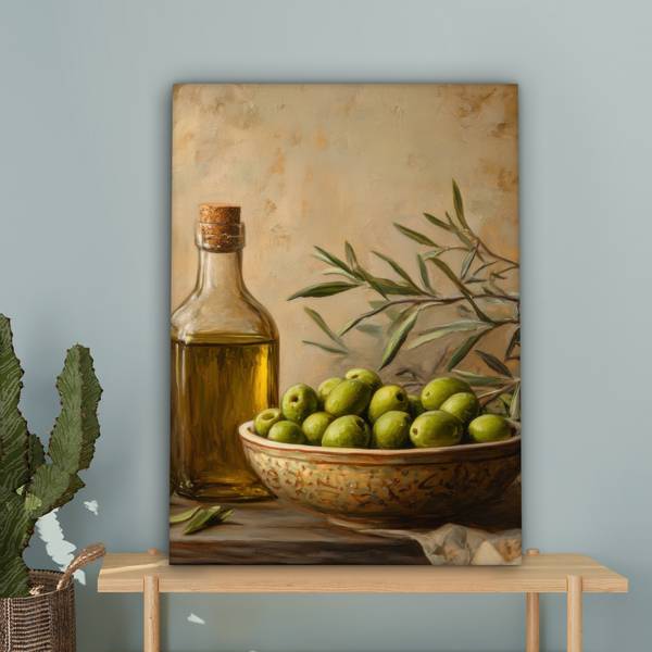 LEINWANDBILD Oliven Grün - Baumwollstoff - 60 x 80 x 2 cm
