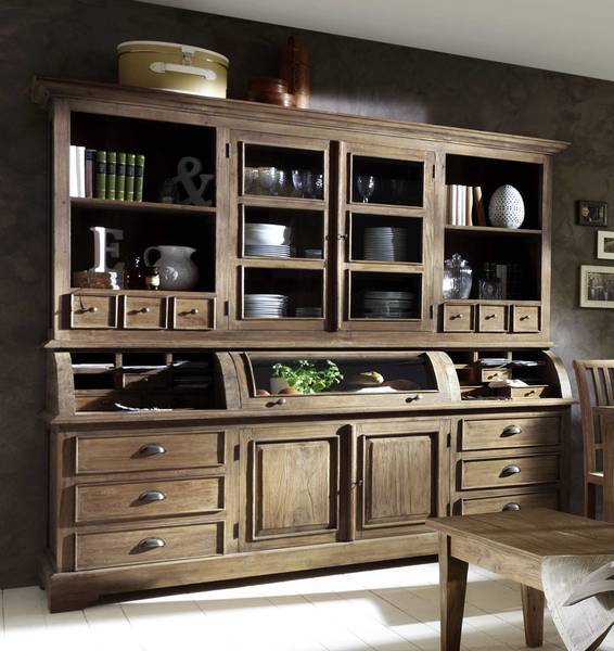ROMANTEAKA Buffet Viktor Braun - Teakholz - 220 x 210 x 60 cm