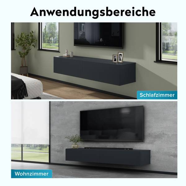 TV Lowboard TV Schrank Fernsehschrank02 Schwarz - Tiefe: 100 cm