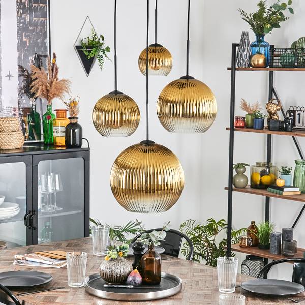 Pendelleuchte Cesaro Gold - Aluminium - Klarglas - 38 x 147 x 37 cm