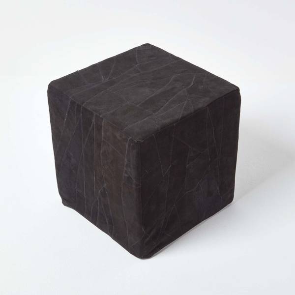 Designer Hocker Ottoman Velours Schwarz - Baumwollstoff - 36 x 38 x 36 cm