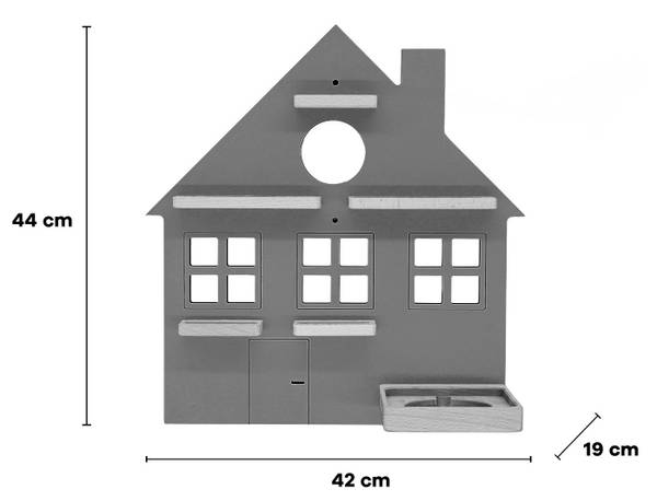 Wandregal Haus Grau - Holzwerkstoff - 42 x 44 x 19 cm