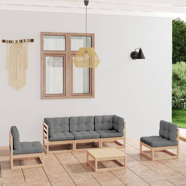 Loungeset 3009894 set van 6 bruin - polyester - grenenhout - 70 x 30 x 70 cm
