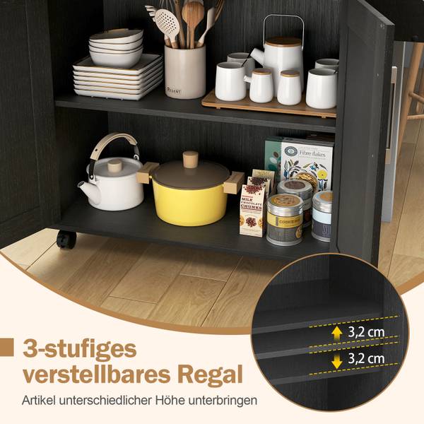 Küchenwagen WO70650 Schwarz - Holzwerkstoff - 40 x 90 x 111 cm