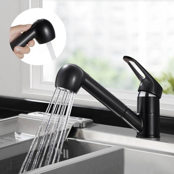 Küchenarmatur Ausziehbar, 2 Sprühmodi Schwarz - Edelstahl - 24 x 8 x 36 cm