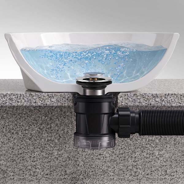 Siphon mit pop up Ablaufventil 0100 Schwarz - ABS - 6 x 8 x 39 cm