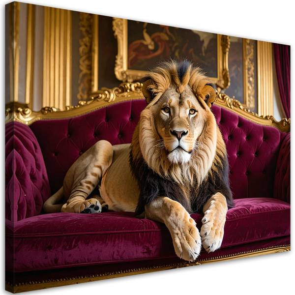 Wandbild Löwen Gelb - Polyester - 45 x 30 x 3 cm