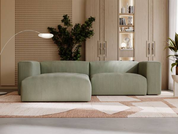 Ecksofa LANDI Grün - Armlehne beidseitig montierbar - Ecke davorstehend links - Ottomane davorstehend links