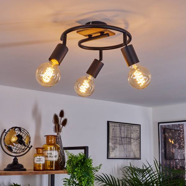 Deckenleuchte Agnino Schwarz - Braun - Holzwerkstoff - Metall - 26 x 26 x 12 cm