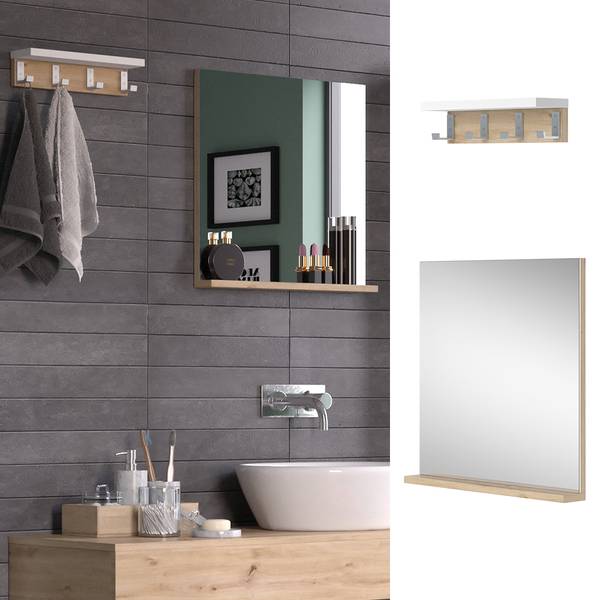 Badezimmerspiegel Henri 40821 Weiß - Glas - 50 x 52 x 8 cm