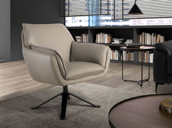 Dunkelgrauer Leder-Drehsessel Grau - Kunstleder - Edelstahl - 77 x 90 x 74 cm