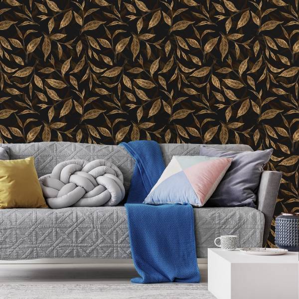 Papier Peint FEUILLES Plantes Nature Beige - Noir - Marron - Polaire - 53 x 1000 x 1000 cm