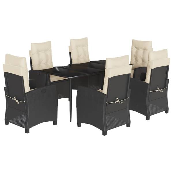 Garten-Essgruppe 3033389-4 7-teilig Schwarz - Weiß - Polyrattan - 80 x 74 x 160 cm