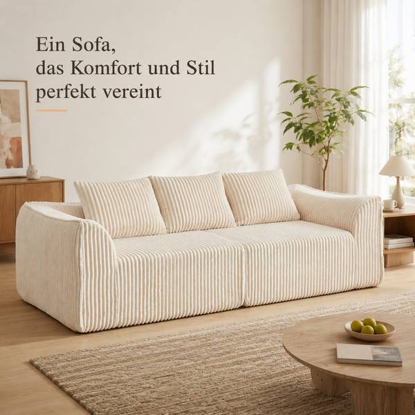 Ecksofa OK-SEATS-021 mit Kissen Beige - Cord - 236 x 73 x 101 cm