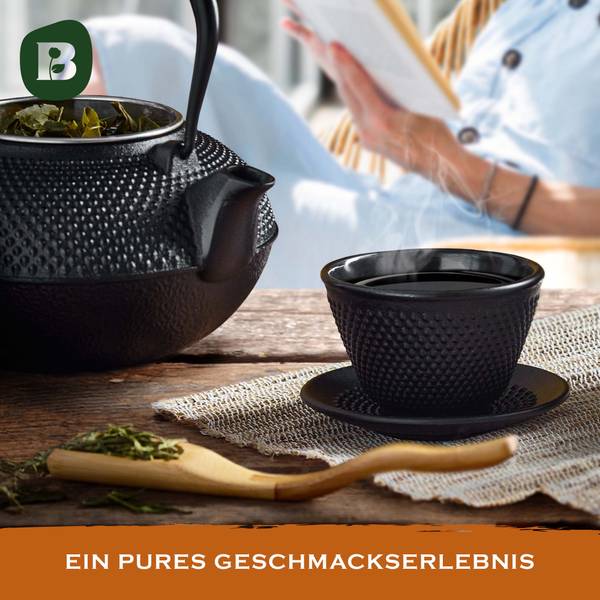 2er Set Gusseisen Teetassen+Untersetzer Schwarz - Gusseisen - 11 x 8 x 21 cm
