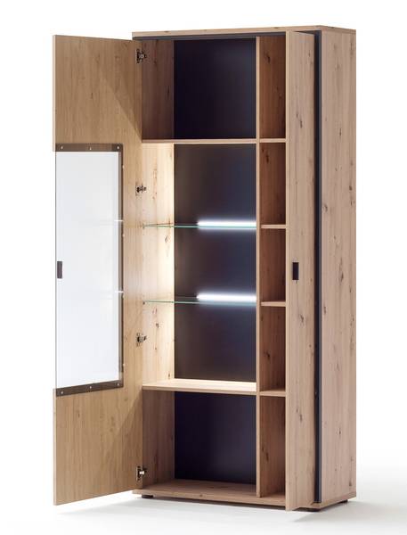 Kombi-Vitrine Mendoza 4 mit LED Braun - Eiche - 93 x 210 x 38 cm