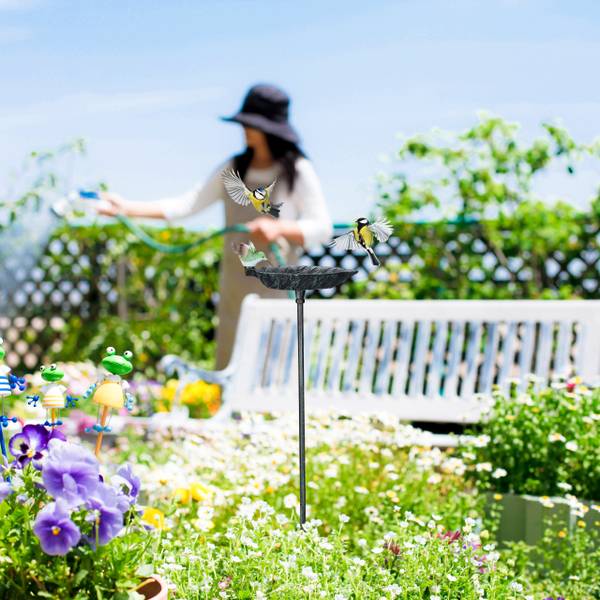 Bain d'oiseaux en fonte de fer Noir - Vert - Fonte - 14 x 101 x 19 cm