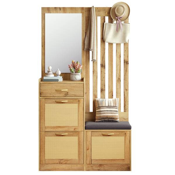 Kompaktgarderobe Coeus Ⅰ Braun - Holzwerkstoff - Glas - Metall - 100 x 180 x 26 cm