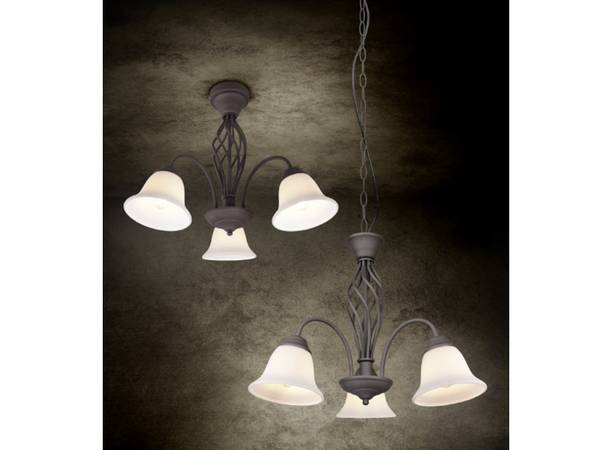 LED Kronleuchter Landhaus Glas Weiß Braun - Weiß - Milchglas - 60 x 150 x 60 cm