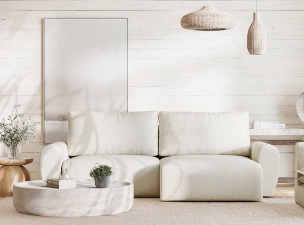 Schlafsofa Numba Creme - Ecke davorstehend rechts - Ottomane davorstehend rechts