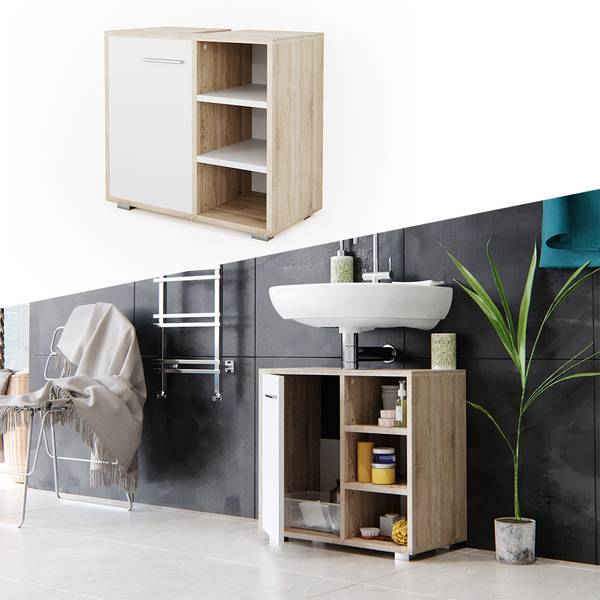 Waschbeckenunterschrank Perry 28066 Eiche Sonoma Dekor - Weiß