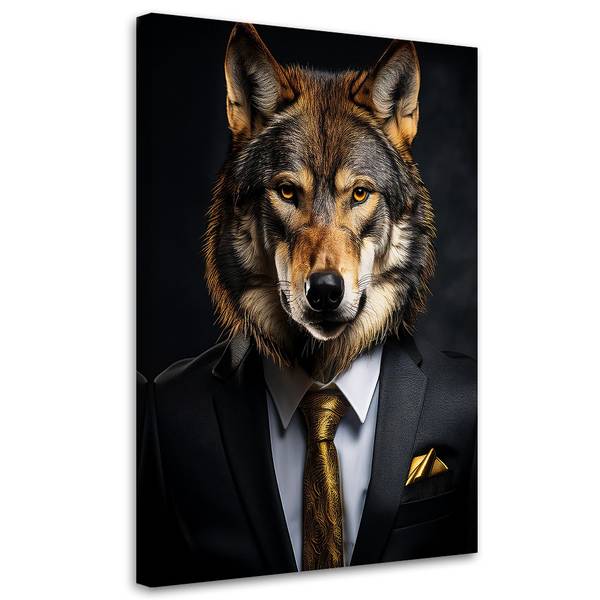 Wandbild wolf tiere im anzug 70 x 100 cm