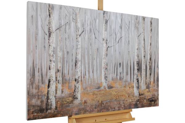Acrylbild Handgemalt Wald & Bäume Oz Braun - Weiß - Baumwollstoff - 90 x 60 x 4 cm