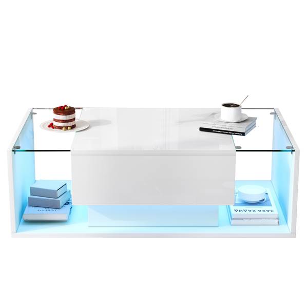 Salontafel Electra Ⅰ wit - plaatmateriaal op houtbasis - glas - 50 x 31 x 100 cm