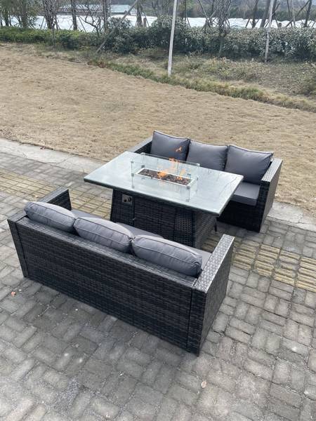 Rattan Sofa Set 6-Sitzer Gartenmöbel Grau - Webstoff - Polyresin - 65 x 66 x 176 cm
