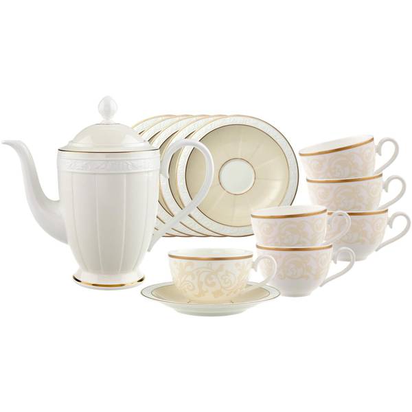 Tee-Set Ivoire 13-teilig Gold - Weiß - Pinie - 2 x 2 x 2 cm