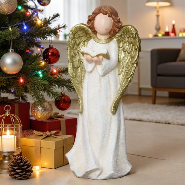 Engelfigur Weihnachten HTST0186 Beige - Gold - Stein - 19 x 63 x 29 cm
