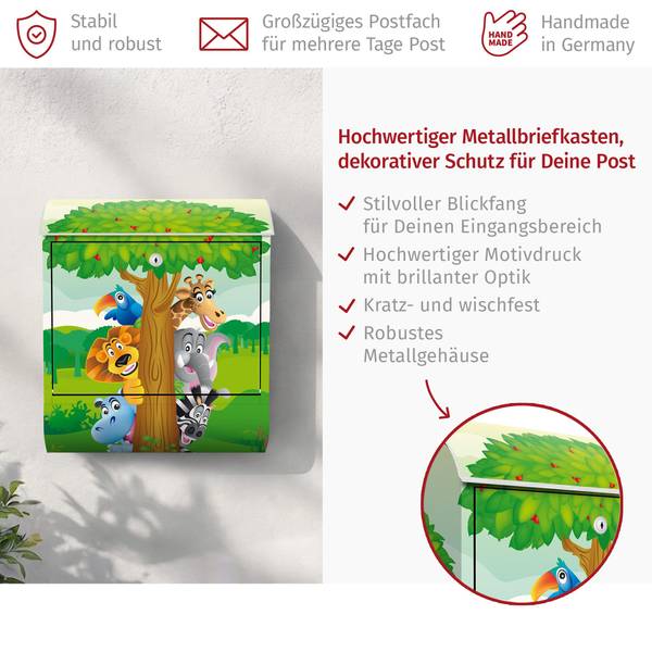 Briefkasten Dschungeltiere Stahl - 39 x 46 x 13 cm