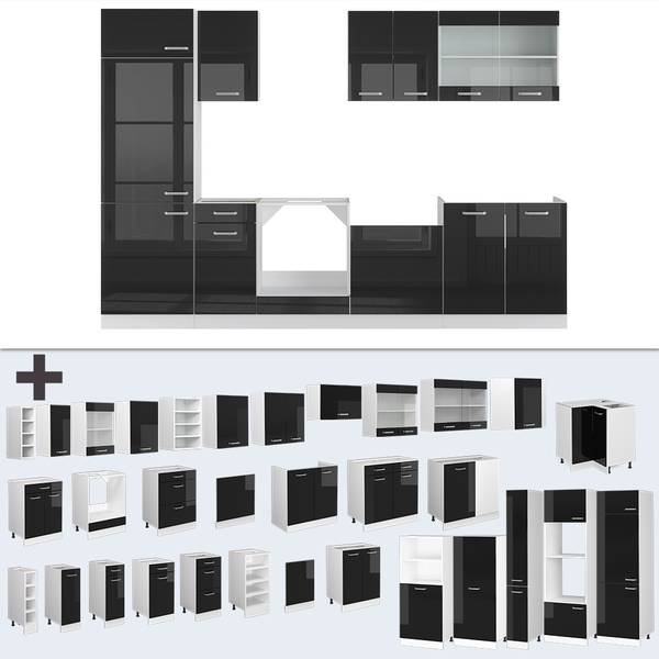 Küche  R-Line 40984 Hochglanz Schwarz - Weiß
