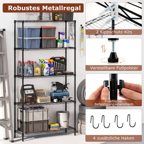 Metallregal VH34199 Schwarz - Metall - 35 x 182 x 91 cm
