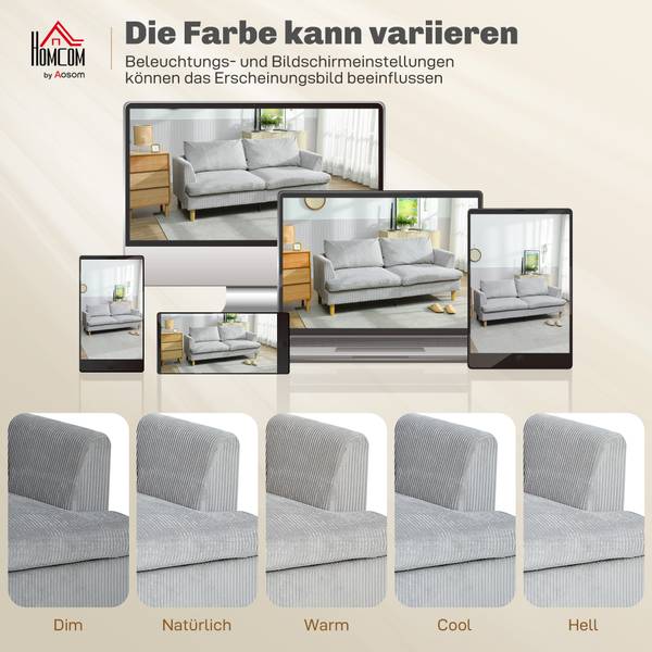 3 Sitzer Sofa 83B-652V00LG Grau - Cord - 80 x 86 x 188 cm