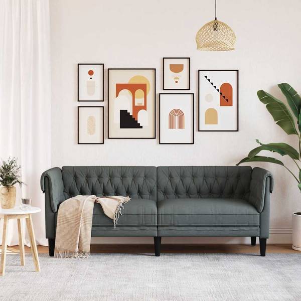 Chesterfield Sofa 3033116 Grau - Massivholz - 201 x 74 x 74 cm