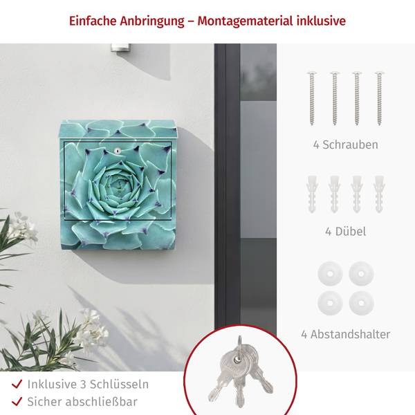 Briefkasten Kaktus Agave Türkis - Stahl - 39 x 46 x 13 cm