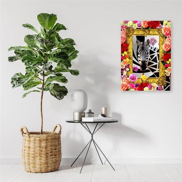 Wandbild zebra und rosen 70 x 100 cm
